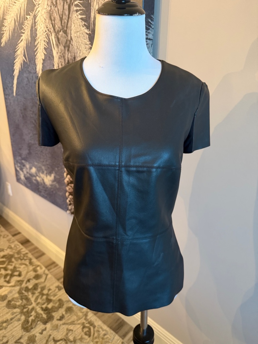 Bailey 44 Black Faux Leather Short Sleeve Top